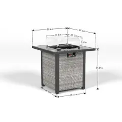 28 Inch Propane Fire Pit Table,50000 BTU Gas Firepits Tempered Glass Tabletop with Windscreen Protector for Outside Garden(Grey+White)