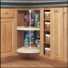 Rev-A-Shelf Polymer Pie-Cut 2-Shelf Lazy Susan Blind Corner Kitchen Cabinet Storage Organizer with Telescoping Shaft