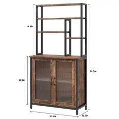 Bakers Rack, 64.5" Microwave Stand with Storage Tall Bar Cabinet Standing Baker's Racks Freestanding Wine Bar with Adjustable Feet