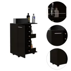 Gulches Black Bar Cart with Cabinet & Wine Rack