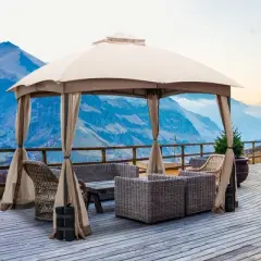 Costway 10x10 FT 2-Tier Patio Gazebo Canopy Netting Heavy-Duty Metal Easy-Setup Outdoor