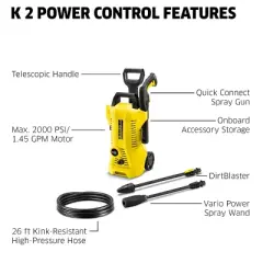 Karcher K 2 Power Control Electric Pressure Washer, Max 1700 PSI, 1.4 GPM