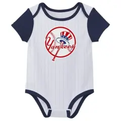 MLB New York Yankees Infant Boys' White Pinstripe 3pk Bodysuits
