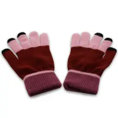Fosmon Wool Touchscreen Gloves for Men & Women, Touch Screen Winter Gloves with 3 Conductive Fingertips - Red/Pink