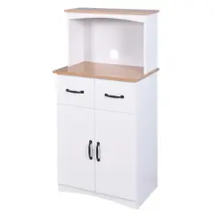 LIVAREEmlen Wooden Kitchen Baker's Racks White Pantry Storage Microwave Cabinet with Storage Drawer