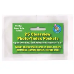 5pk 4" x 6" 25/Pack Clear View Self-Adhesive Photo/Index Card Pockets - Ashley Productions: Plastic Card Sleeves, Protectors