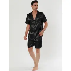 Lars Amadeus Men's Satin Pajama Set Summer Short Sleeve Night Wear Sleepwears Sleep Lounge Sets
