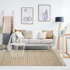 Handwoven Eco-Friendly Jute and Cotton Chevron Tassel Indoor Area Rug or Runner by Blue Nile Mills