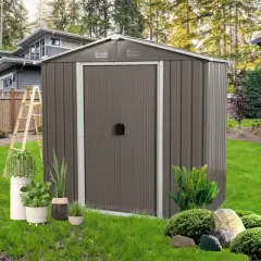 DOMETOUR 8ft x 4ft Outdoor Metal Storage Shed with Metal foundation, Gray