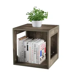 Hastings Home End Table, Stackable Modular Cube with Open Sides, Gray