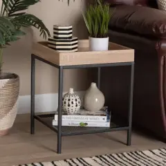 Overton Wood and Metal End Table Oak/Black - Baxton Studio