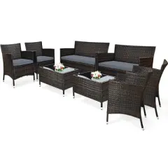 Costway 8PCS Rattan Patio Furniture Set Cushioned Sofa Chair Coffee Table Red\Brown\Turquoise