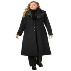 Jessica London Women&rsquo;s Plus Size Long Wool-Blend Coat with Faux Fur Collar