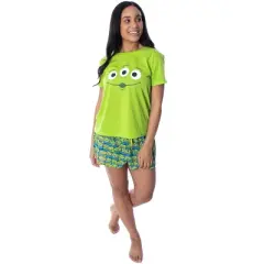 Disney Women's Toy Story Pizza Planet Aliens Shirt and Shorts Pajama Set Lime Green