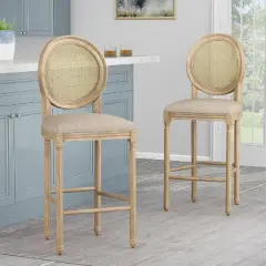 2pc Epworth French Country Wooden Barstools with Upholstered Seating - Christopher Knight Home