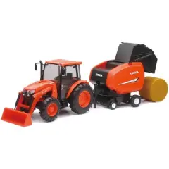 New Ray 1/18 Plastic Kubota M5-111 Tractor with Hay Baler & Sounds SS-33033