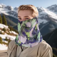 Unique Bargains Sunscreen Face Scarf Mask Purple White 1 Pc