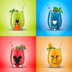 Disney Squad Mickey Mouse & Pals Looking Backwards -15 oz - Set of 4 Stemless Wine Glasses