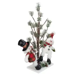 Northlight LED Lighted Snowmen Friends with Pine Tree Christmas Decoration - 34"