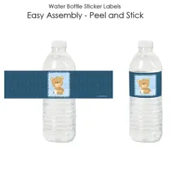 Big Dot of Happiness Baby Boy Teddy Bear - Baby Shower Water Bottle Sticker Labels - Set of 20