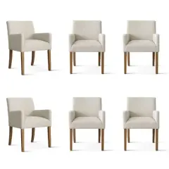 Set of 6 Upholstered Dining Chairs, Modern Linen Armchairs with Solid Wood Legs, Comfortable Accent Chairs for Dining Room & Kitchen-Maison Boucle