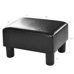 Costway PU Leather Ottoman Rectangular Footrest Small Stool w/ Padded Seat White/Black/Red