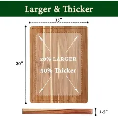 Extra Large Acacia Wood Cutting Board, Thick Butcher Block Chopping Board with Deep Juice Groove, Side Handles for Meat, Vegetables & Fruit
