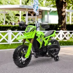 Qaba Kids Motorcycle, 6V Battery Powered Dirt Bike with Training Wheels, Horn & Start Sound, Electric Motorcycle for Kids 3-8 Years, Green