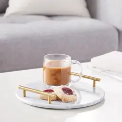 Juvale Round Marble Tray for Vanity with Handles, White Marble and Gold Serving Board for Kitchen, Home Decor, Centerpiece Display, 10.7x10.7x0.4 in