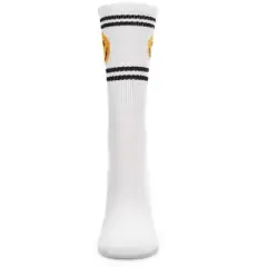 Memoi Women's Smiley Face Athletic Double Stripe Crew Sock White 9-11