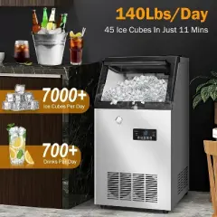 Hooure 15inch  Commercial Ice Maker Machine, 140Lbs/24 with 2 Water Inlet Modes, 45Pcs Ice Cubes 8 Mins
