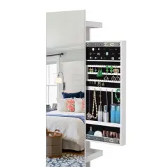 Hrinhom 65.9"H Full Length Mirror 360&deg; Swivel Jewelry Cabinet with Key Lock