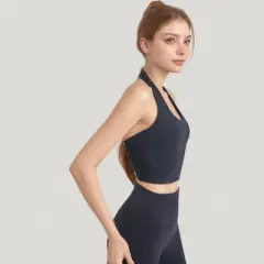 Anna-Kaci Active Women's Halter Neck Athletic Crop Top with Cross Back Detail and Stretch Fabric