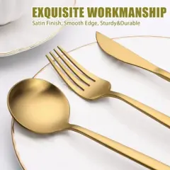 BRINJOY 40-Piece Gold Stainless Steel Silverware Set - Satin Finish Cutlery Set for 8, Non-Tarnish Design