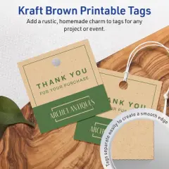 Avery Printable Square Tags with Sure Feed Technology, 2" x 2", Kraft Brown Cardstock, Print-to-the-Edge, Laser/Inkjet, 120 Total