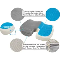5 Star Super Deals Memory Foam Cooling Gel Seat Cushion Gel Enhanced Orthopedic Contour Coccyx Cushion Non Slip Cradle & Support Your Body & Tailbone