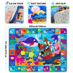 QUOKKA Baby Play Mat for Floor - Ocean ABC Rug for Kids Toddlers Infants - Extra Thick Large Padded Non-Slip Nursery Rug for Crawling and Playing
