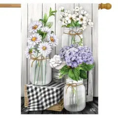 Checkered Mason Jars Spring House Flag Daisies Floral 28" x 40" Briarwood Lane