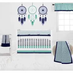 Bacati - Noah Mint Navy 6 pc Crib Bedding Set with Long Rail Guard Cover