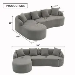 NicBex Couches for Living Room Modern Sectional Couch Chenille Upholstered 3-seater Sofa Couch Combining Chaise Longue
