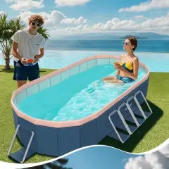 NAYSAYE Above Ground Pool PVC Foldable Pool Strong Easy Setup Design for Patio Beach Garden Use, Blue and Gray, 143.70"*98.43"*19.69"