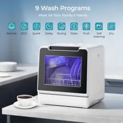 Simzlife Compact Countertop Dishwasher-9 Washing Programs, 30 dishes at once, Self-Clean, Child Lock, Strong Drying, Portable&Energy Efficient, White
