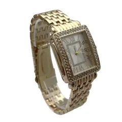 Olivia Pratt Square and Rhinestones Metal Band Women Watch