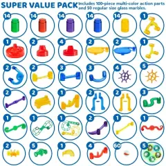 Joyfy 207 Pcs Glowing Marble Run, Engineering & Building Blocks Toys with 5 Glow in The Dark Glass Marbles, Birthday Easter Gift for Boys & Girls