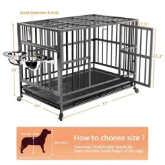 Heavy Duty Dog Crate with Stainless Steel Bowls