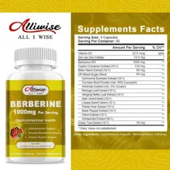 Alliwise Berberine HCL 1000mg Supplement with Ceylon Cinnamon, Support Gastrointestinal Health, 120 Capsules