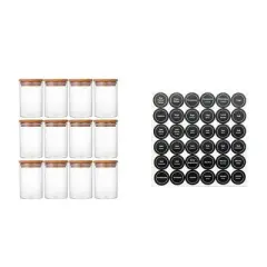 12 Pcs Round Spice Jars with Bamboo Lids and Stickers, Glass Storage Jars, Candy Jars, Coffee Jars, Salt Jars, Pepper Jars, Tea Jars