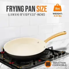 NutriChef 10" Medium Fry Pan - Medium Skillet Nonstick Frying Pan with Golden Titanium Coated Silicone Handle, Ceramic Coating.