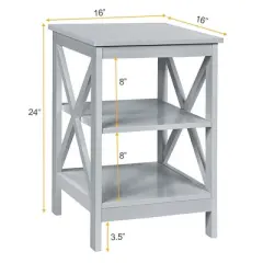 Costway 3-Tier Nightstand End Table X Design Storage Display Shelf Living Room Grey