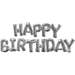 LoonBalloon 44 Inch Happy Birthday Air-Fill Silver Phrase Balloon Bundle &ndash; Perfect for Birthday Celebrations